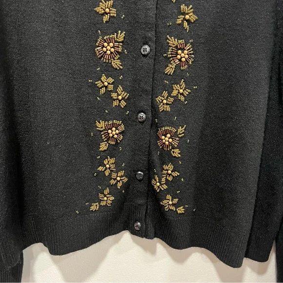 Villager by Liz Claiborne Black Beaded Cardigan, Womens Size XL - Picture 5 of 9